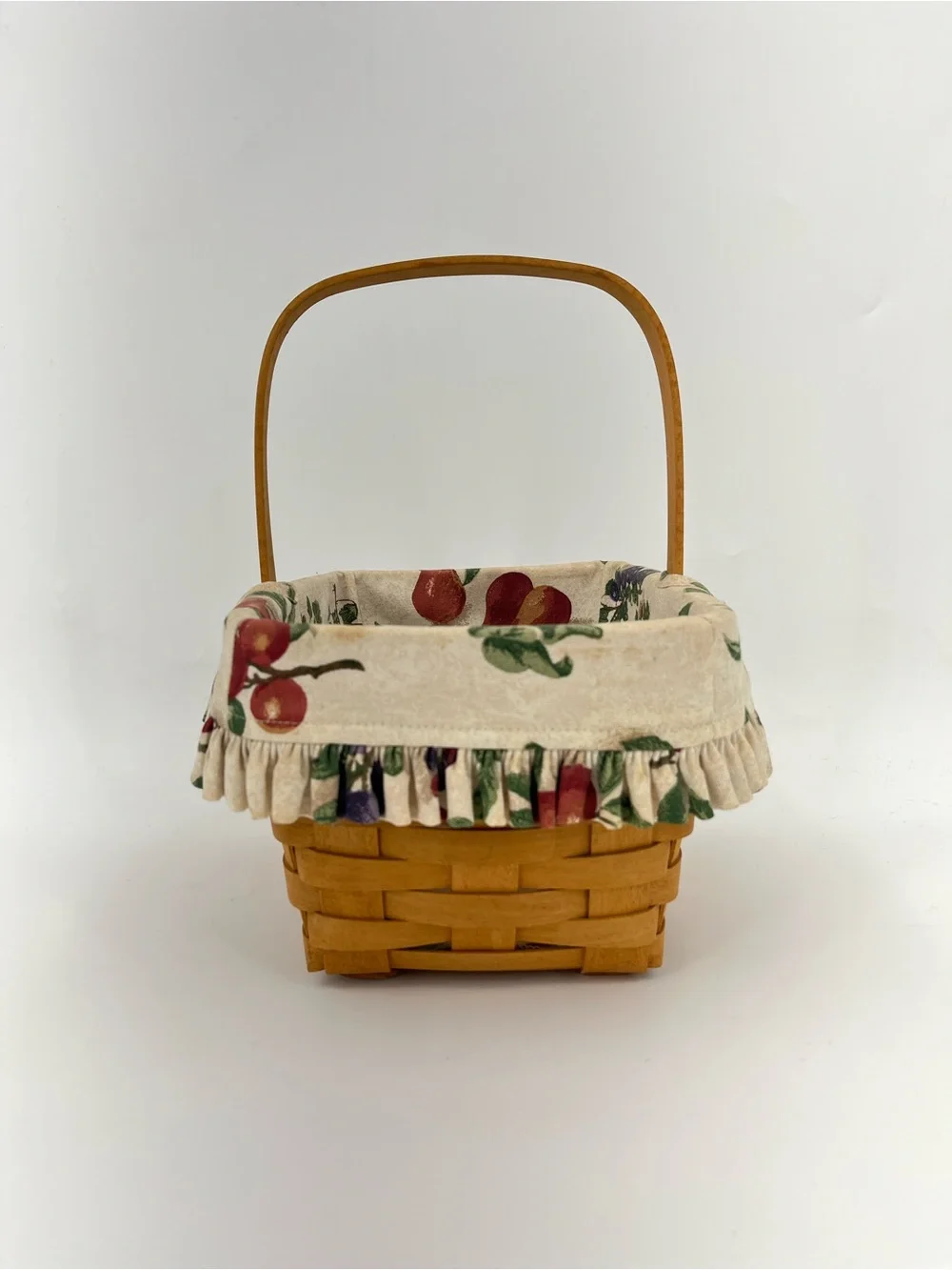 Longaberger Medium Fabric lined Fruit Basket ruffle handle 1998 vintage